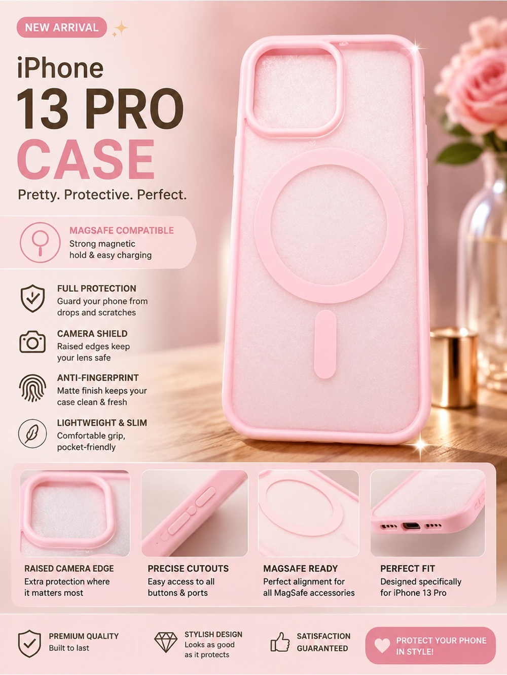 iPhone 13 Pro Pink MagSafe Compatible Protective Case